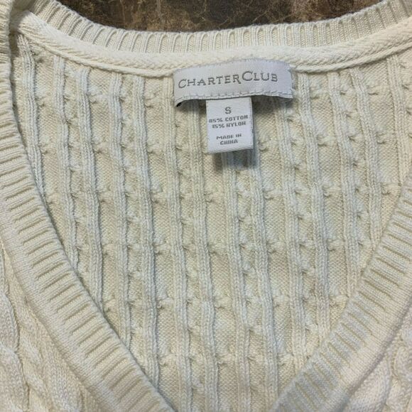 Charter Club Women's Sweater Knit Small Cream Long Sleeve Pullover V Neck - Picture 3 of 10